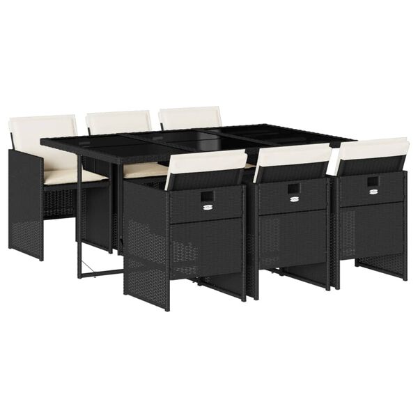 vidaXL Ensemble &agrave; manger de jardin coussins 7pcs Noir R&eacute;sine tress&eacute;e