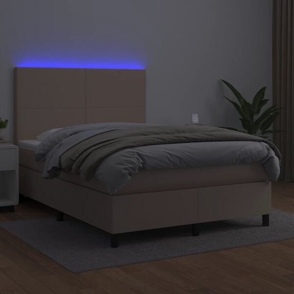 vidaXL Sommier &agrave; lattes de lit avec matelas LED Cappuccino 140x190 cm