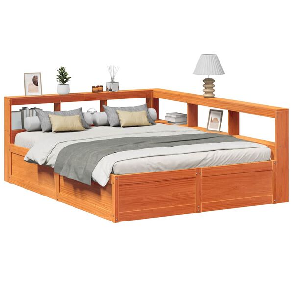 vidaXL Lit biblioth&egrave;que sans matelas cire marron 160x200 cm pin massif