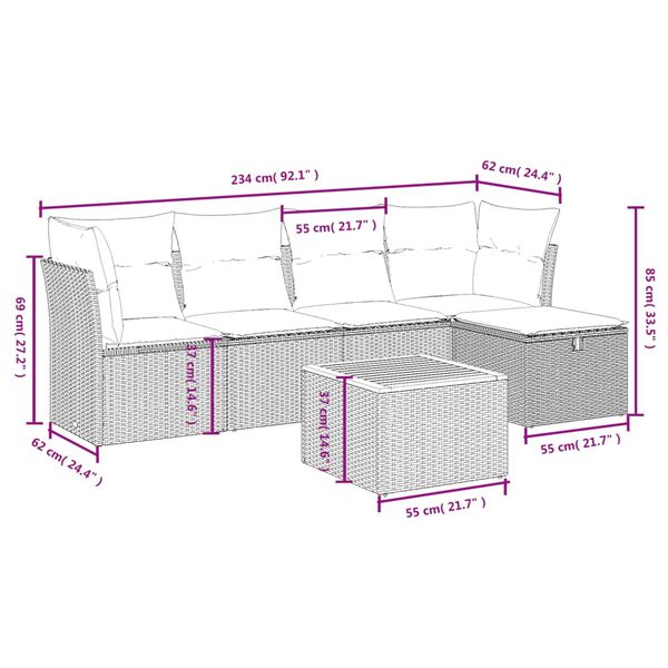 vidaXL Salon de jardin 6 pcs avec coussins noir r&eacute;sine tress&eacute;e