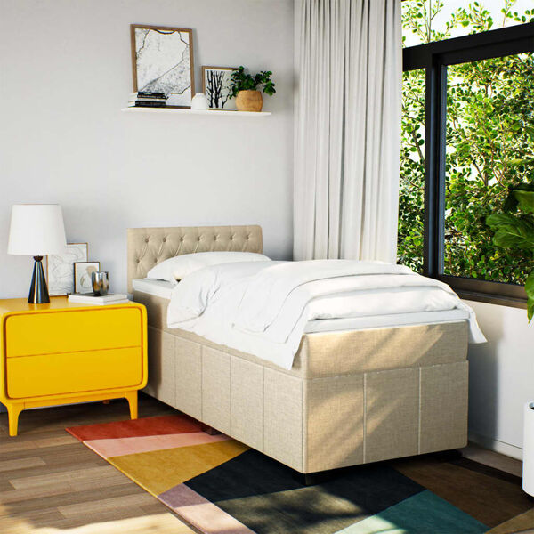vidaXL Sommier &agrave; lattes de lit avec matelas Cr&egrave;me 80x200 cm Tissu