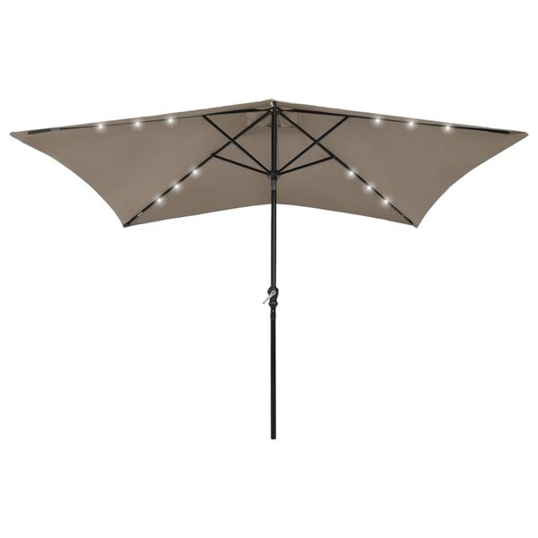 vidaXL Parasol de jardin avec LED et m&acirc;t en acier taupe 2x3 m