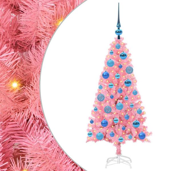 vidaXL Sapin de No&euml;l avec 150 LED avec support Rose 120 cm PVC