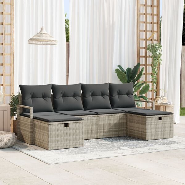 vidaXL Ensemble de Canap&eacute;s avec coussin 6 pcs Gris clair polyrotin