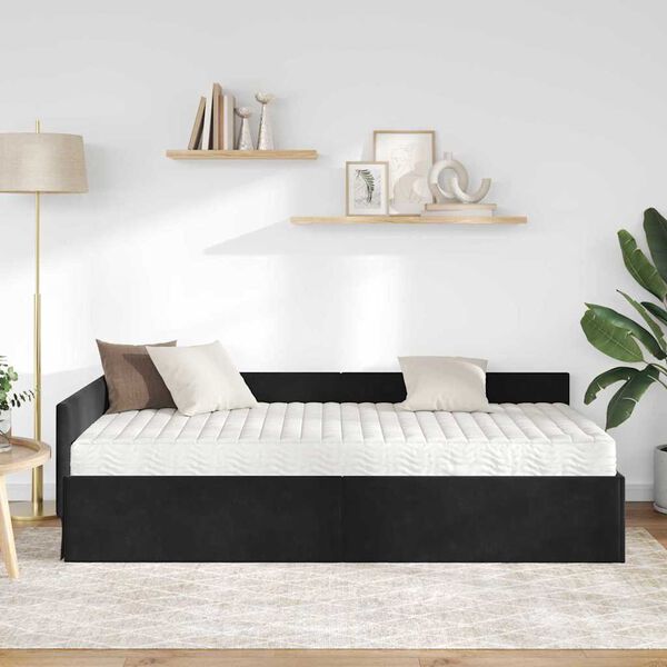 vidaXL Cadre de lit d'angle avec matelas Autre 2 pcs Gris Velours