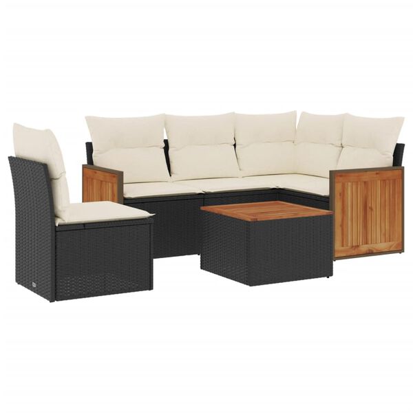 vidaXL Salon de jardin 6 pcs avec coussins noir r&eacute;sine tress&eacute;e