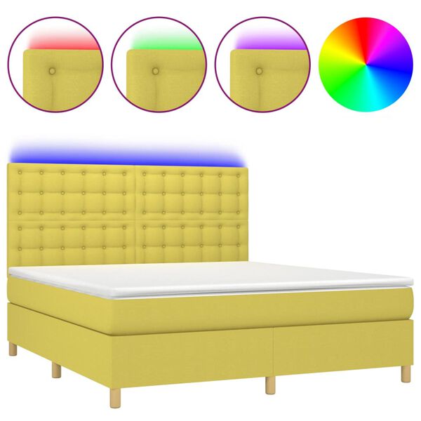 vidaXL Sommier &agrave; lattes de lit et matelas et LED Vert 180x200 cm Tissu