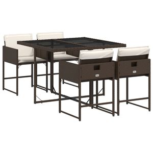 vidaXL Ensemble &agrave; manger de jardin 5 pcs et coussins marron poly rotin