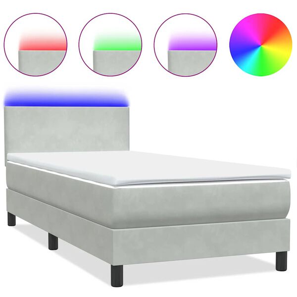 vidaXL Sommier &agrave; lattes de lit et matelas et LED gris clair 80x220 cm velours