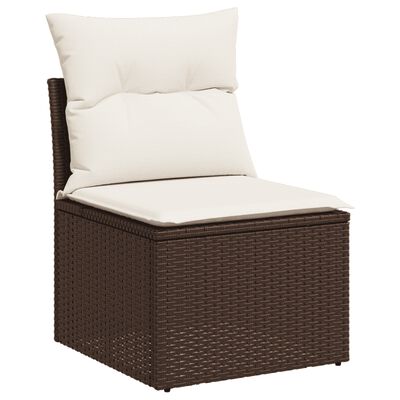 vidaXL Salon de jardin avec coussins 3 pcs marron résine tressée