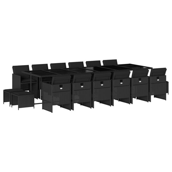 vidaXL Ensemble &agrave; manger de jardin 17 pcs coussins noir r&eacute;sine tress&eacute;e