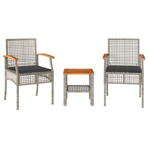 vidaXL Ensemble de bistro 3 pcs et coussins gris r&eacute;sine tress&eacute;e acacia