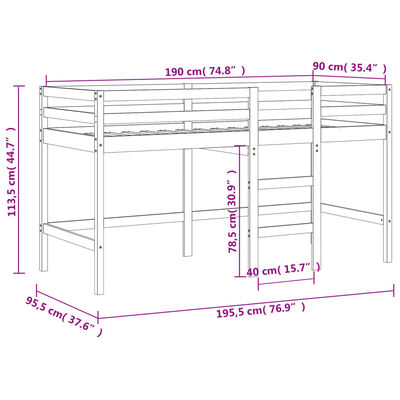 vidaXL Lit mezzanine d'enfants sans matelas avec échelle 90x190 cm