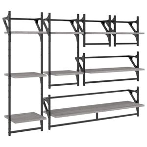 vidaXL Ensemble d'&eacute;tag&egrave;res murales avec barres 6 pcs sonoma gris