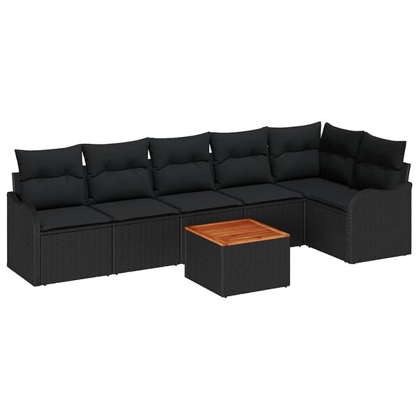 vidaXL Ensemble de canap&eacute; de jardin avec coussin 7 pcs Noir polyrotin