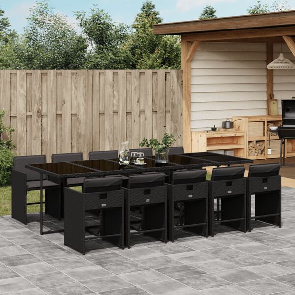 vidaXL Ensemble &agrave; manger de jardin 11 pcs coussins noir r&eacute;sine tress&eacute;e