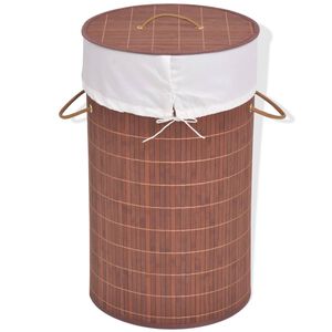 vidaXL Panier &agrave; linge rond Bambou Marron