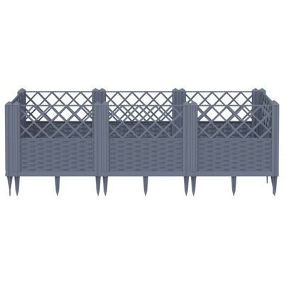 vidaXL Jardinière avec piquets gris 123,5x43,5x43,5 cm PP