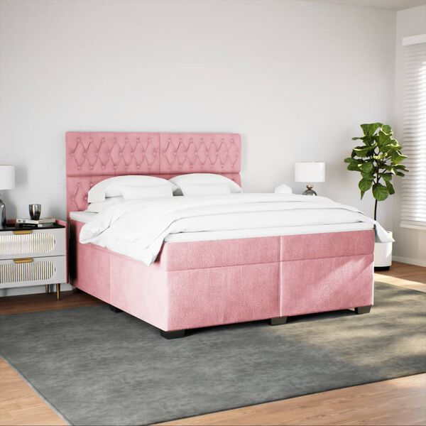 vidaXL Sommier &agrave; lattes de lit avec matelas Rose 200x200 cm Velours