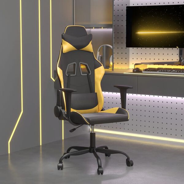 vidaXL Chaise de jeu de massage Noir et dor&eacute; Similicuir