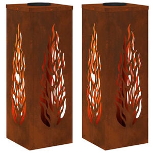 vidaXL Lumi&egrave;re de chemin LED solaire 2 pcs Bronze Acier patin&eacute;
