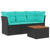 vidaXL Salon de jardin 4 pcs avec coussins noir r&eacute;sine tress&eacute;e