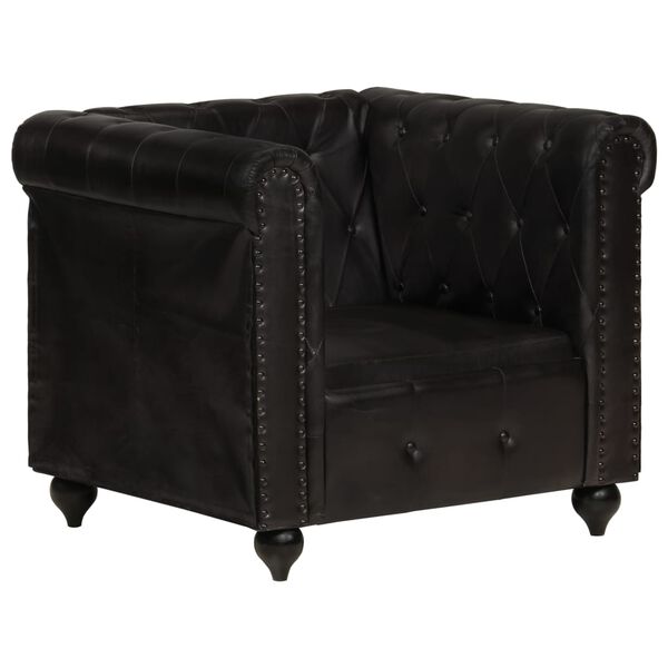 vidaXL Fauteuil Chesterfield Noir Cuir v&eacute;ritable