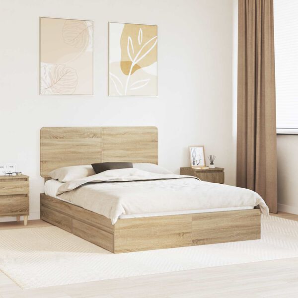 vidaXL Lit de Rangement Ch&ecirc;ne Sonoma 140 x 190 cm Bois d'ing&eacute;nierie
