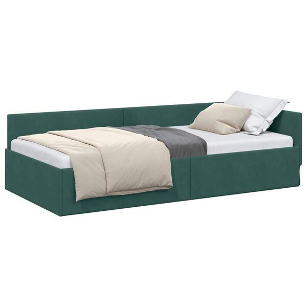vidaXL Cadre de lit d'angle avec t&ecirc;te de lit Vert fonc&eacute; 90 cm x 200 cm