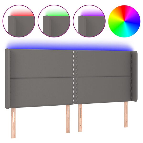 vidaXL T&ecirc;te de lit &agrave; LED Gris 163x16x118/128 cm Similicuir