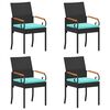 vidaXL Chaises de jardin 4 pcs Noir et turquoise Poly Rattan et Acacia