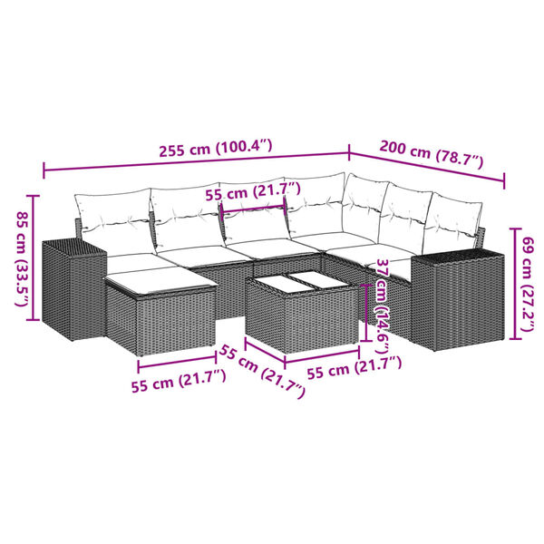vidaXL Salon de jardin 8 pcs avec coussins noir r&eacute;sine tress&eacute;e