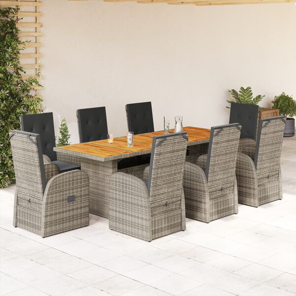 vidaXL Ensemble &agrave; manger de jardin 9 pcs coussins gris r&eacute;sine tress&eacute;e
