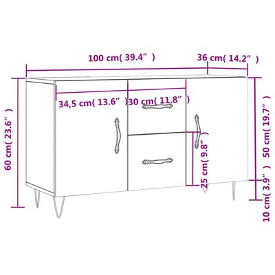 vidaXL Buffet blanc brillant 100x36x60 cm bois d'ingénierie