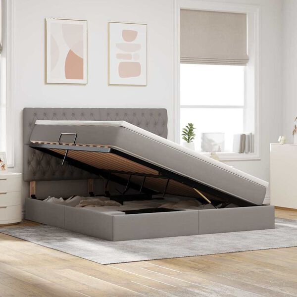vidaXL Lit avec rangement et matelas Taupe 180 x 200 cm Polyester