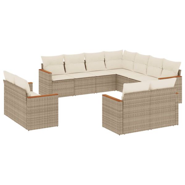 vidaXL Salon de jardin 11 pcs avec coussins beige r&eacute;sine tress&eacute;e
