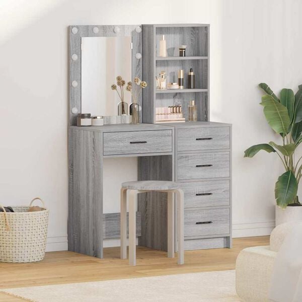 vidaXL Table de Toilette 2 pcs Gris 50 x 41 x 135 cm Bois d'ing&eacute;nierie