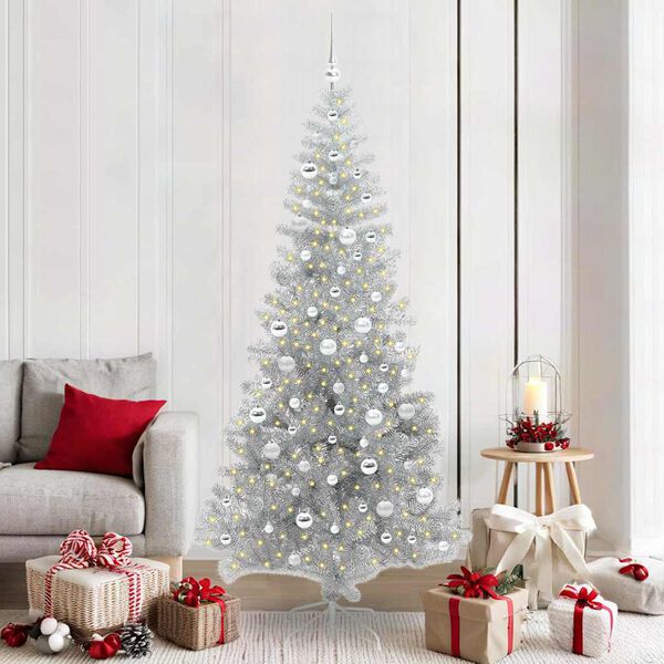 vidaXL Sapin de No&euml;l avec 300 LED avec support Argent 210 cm PET