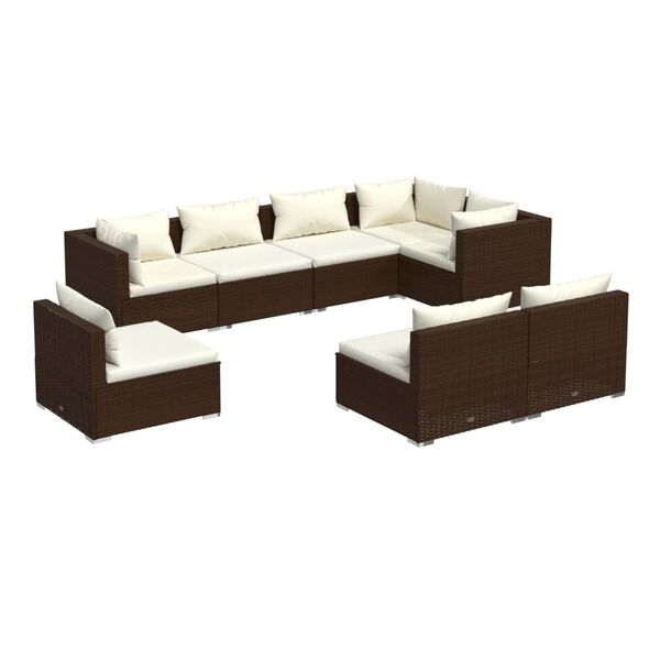 vidaXL Salon de jardin 8 pcs avec coussins r&eacute;sine tress&eacute;e marron