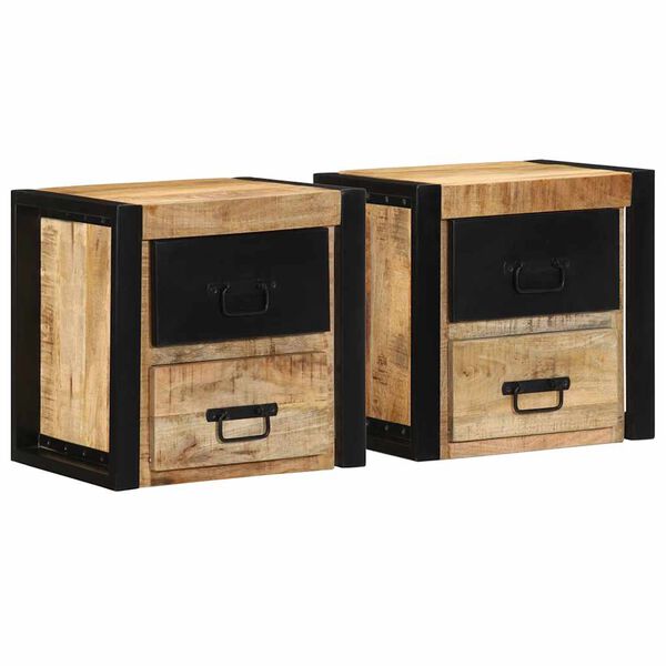 vidaXL Tables de chevet 2 pcs 40x35x40 cm bois de manguier massif brut