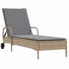 vidaXL Chaise longue avec roues et coussin beige r&eacute;sine tress&eacute;e