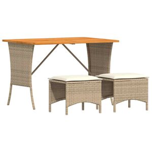 vidaXL Ensemble &agrave; manger de jardin et coussins 3 pcs Beige poly rotin
