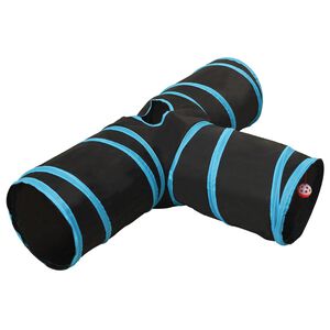 vidaXL Tunnel pour chats &agrave; 3 voies Noir et bleu 90 cm Polyester