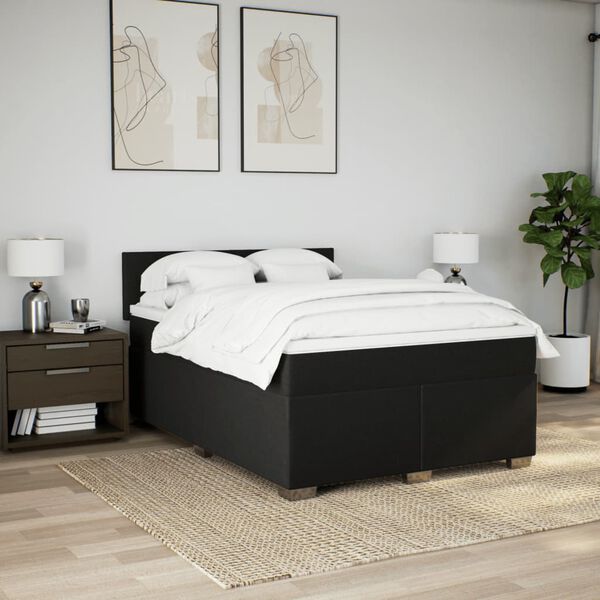 vidaXL Sommier &agrave; lattes de lit avec matelas Noir 140x190 cm Tissu