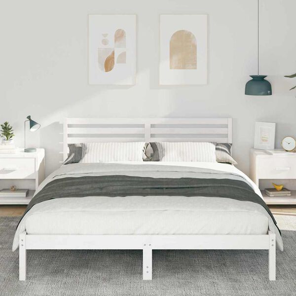 vidaXL Cadre de lit avec t&ecirc;te de lit Blanc 160 x 210 cm Pin massif