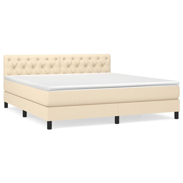 vidaXL Sommier &agrave; lattes de lit avec matelas Cr&egrave;me 160x200 cm Tissu