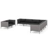 vidaXL Salon de jardin 9 pcs avec coussins R&eacute;sine tress&eacute;e Gris fonc&eacute;