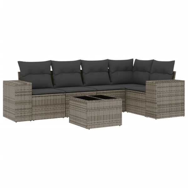 vidaXL Salon de jardin 6 pcs avec coussins gris r&eacute;sine tress&eacute;e