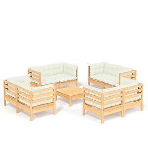 vidaXL Salon de jardin 9 pcs avec coussins cr&egrave;me bois de pin