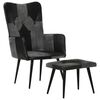 vidaXL Fauteuil avec repose-pieds Noir Cuir v&eacute;ritable et toile